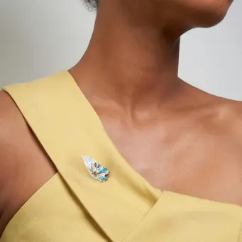 Silver and Crystal Wing Brooch