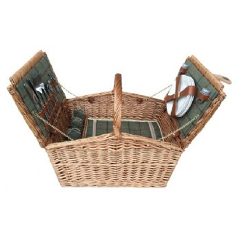 Four Person Green Tweed Double Lidded Hamper 