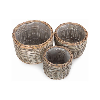 Set of Three Antique Wash Willow Planters