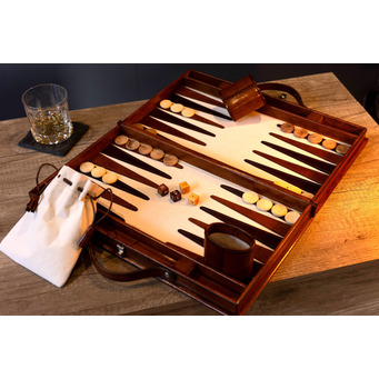 Cognac Leather Backgammon Set Cased