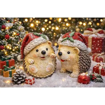 Pair of Christmas Hedgehogs Roly-Poly