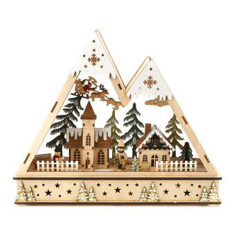 Light-up Wooden Winter Alpine Mountain Scene