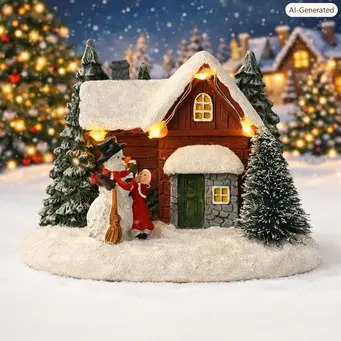 Light Up House and Snowman