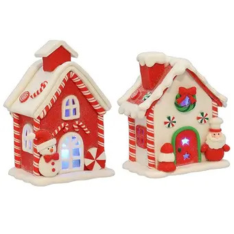 Pair of Christmas LED Candy Cane Cottages