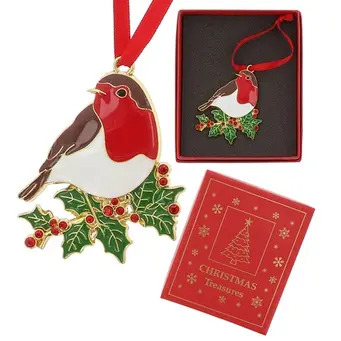 Robin on Holly Christmas Tree Decoration