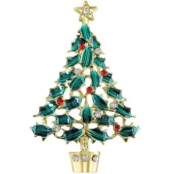 Jewelled Golden Christmas Tree Brooch