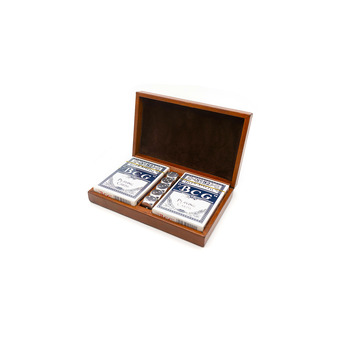 Cognac Leather Playing Cards Box with Dice