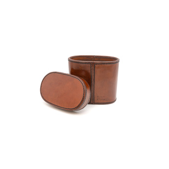 Cognac Leather Dice and Shaker Set