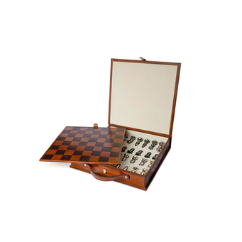 Cognac Leather Chess Set Cased