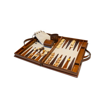 Cognac Leather Backgammon Set Cased