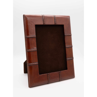 Cognac Leather Strap Design Wide Border Photoframes