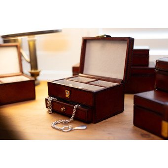 Cognac Leather Compact Rectangular Jewellery Case
