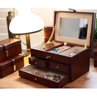 Cognac Leather Large Jewellery Box 