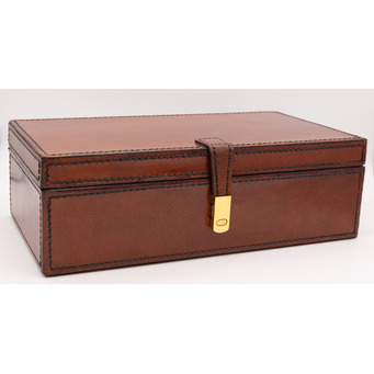 Cognac Leather Four Section Jewellery Box 25.5 x 13 x 8cm