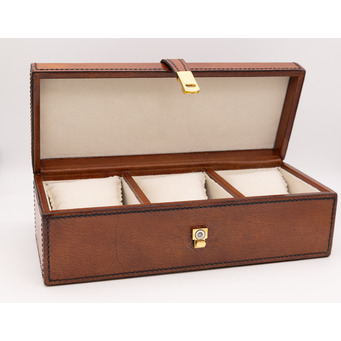 Cognac Leather Watch Box for Three Timepieces