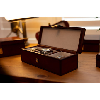 Cognac Leather Watch Box for Three Timepieces