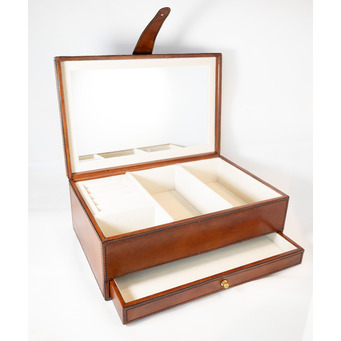 Cognac Leather Square Jewellery Box