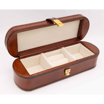Cognac Leather Rounded Corner Jewellery Box