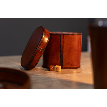 Cognac Leather Dice and Shaker Set