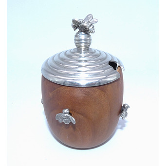 Mango Wood Honey Pot with Bee Lid