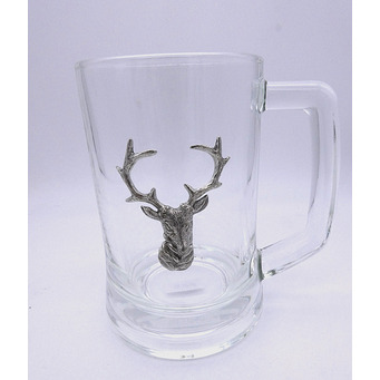 Crystal Beer Glass with applied Stag