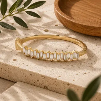 Golden Baguette Stone Bangle