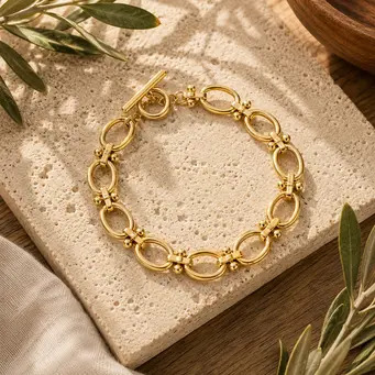 Golden Oval Link T-Bar Bracelet