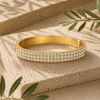 Golden Symphony Hinged Crystal Bangle
