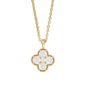 Golden Four Petal CZ Pendant
