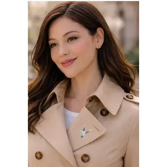 Hummingbird Blue and Green Crystal Brooch