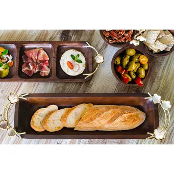 Mango Wood Long Deep Rectangular Bread Bowl 37.5 x 13.5cm