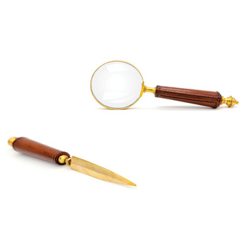 Cognac Leather Letter Opener and Magnifying Glass Combined Spring Saver