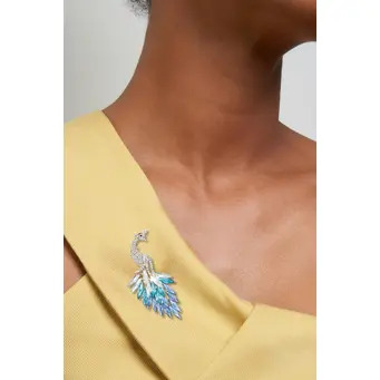 Multi Blues Peacock Brooch
