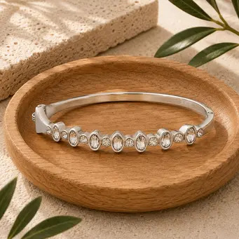 Oval and Round Hinged Crystal Bangle