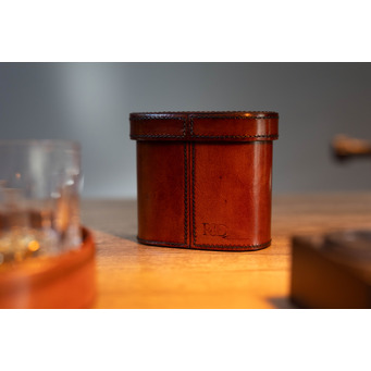 Cognac Leather Dice and Shaker Set