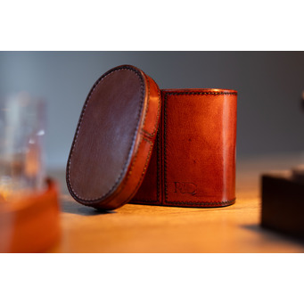 Cognac Leather Dice and Shaker Set