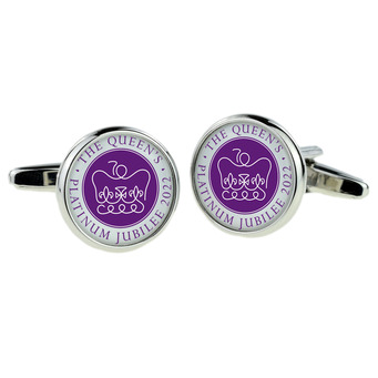 Round Cufflinks - Silverplated with The Queen's Platinum Jubilee Emblem