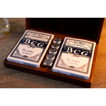 Cognac Leather Playing Cards Box with Dice