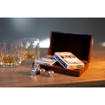 Cognac Leather Playing Cards Box with Dice