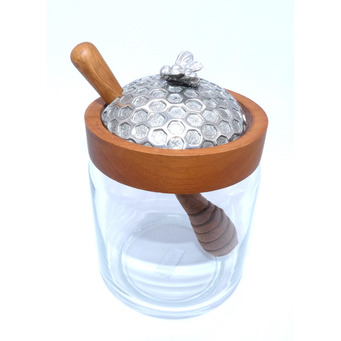 Bee Honey Pot With Honeycomb Lid and Drizzler