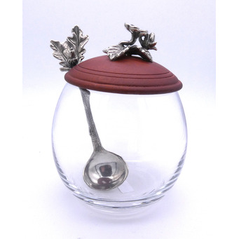 Sugar Bowl with Wooden Lid and Spoon 