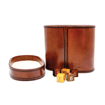 Cognac Leather Dice and Shaker Set