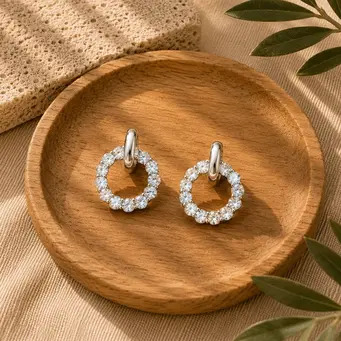 Silver Crystal Circle Earrings