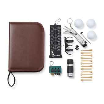 Golfers Luxury 20 pce Accessories Set in Brown Faux Leather Case