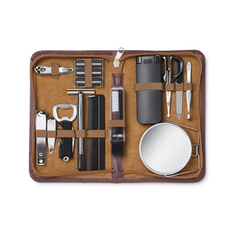 Gentleman's 13 pce Grooming Kit in Brown Faux Leather Case