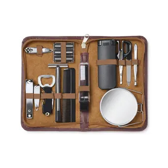 Gentleman's 12 pce Grooming Kit in Brown Faux Leather Case