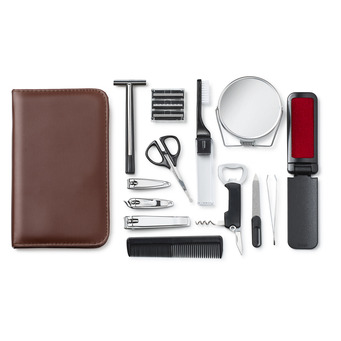 Gentleman's 13 pce Grooming Kit in Brown Faux Leather Case