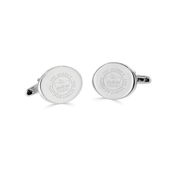 Oval Cufflinks -Silver Plate with The Queen's Platinum Jubilee Emblem