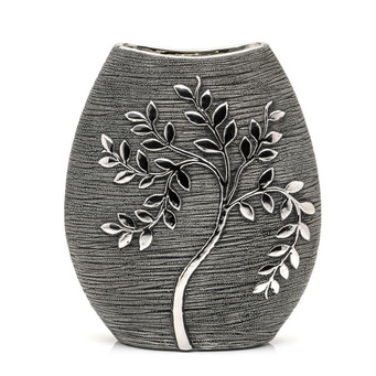 Ceramic Vase Grey with Silverplated Highlights 24cm