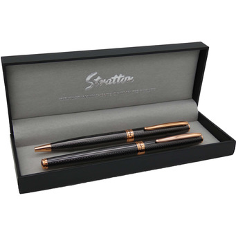 Black and Rose Gold Rollerball and Ballpoint Pen Set 